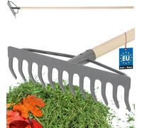 KOTARBAU® Râteau métallique à 12 dents avec manche en bois Râteau de jardin avec tête renforcée Râteau de jardin Râteau métallique pour feuilles et herbe Râteau à pierres Râteau à feuilles Râteau à ga