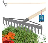 KOTARBAU® Râteau métallique à 14 dents avec manche en bois Râteau de jardin avec tête renforcée Râteau de jardin Râteau métallique pour feuilles et herbe Râteau à pierres Râteau à feuilles Râteau à ga