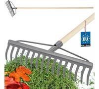 KOTARBAU® Râteau métallique à 16 dents avec manche en bois Râteau de jardin avec tête renforcée Râteau de jardin Râteau métallique pour feuilles et herbe Râteau à pierres Râteau à feuilles Râteau à ga
