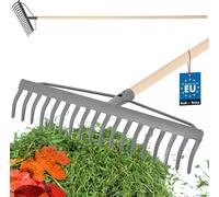 KOTARBAU® Râteau métallique à 18 dents avec manche en bois Râteau de jardin avec tête renforcée Râteau de jardin Râteau métallique pour feuilles et herbe Râteau à pierres Râteau à feuilles Râteau à ga