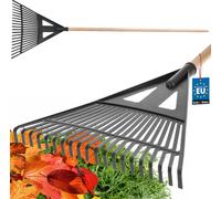 KOTARBAU® Râteau robuste 430 mm avec manche en bois Balai à feuilles pour l'herbe et les feuilles Râteau à feuilles en plastique Râteau à éventail Râteau à feuilles Râteau à feuilles Râteau à feuilles