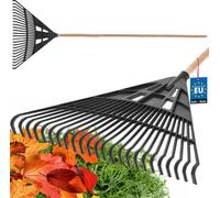 KOTARBAU® Râteau robuste 610 mm avec manche en bois Balai à feuilles pour l'herbe et les feuilles Râteau à feuilles en plastique Râteau à éventail Râteau à feuilles Râteau à feuilles Râteau à feuilles