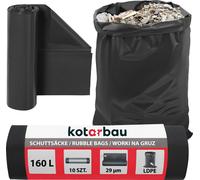 KOTARBAU® Sacs poubelle lourds 160 L 29µm LDPE Sacs pour déchets de chantier Sacs poubelle extra-forts Grands sacs poubelle lourds extra-forts 160 litres Sacs poubelle grands sacs lourds Sacs pour déc