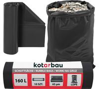 KOTARBAU® Sacs poubelle lourds 160 L 65µm LDPE Sacs pour déchets de chantier Sacs poubelle extra-forts Grands sacs poubelle lourds extra-forts 160 litres