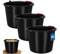 KOTARBAU® Seau de Maçon, Seau de Construction 20 L, Plastique | Lot de 3, Seau de Chantier, Seau à Mortier, Noir, avec Bec Verseur et Anse, Rond