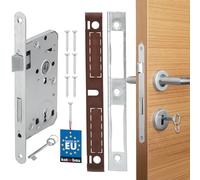 KOTARBAU® Serrure à larder 72/55 mm DIN gauche Serrure à clé polygonale Serrure de porte avec contre-plaque en acier inoxydable de qualité supérieure Robuste Argent