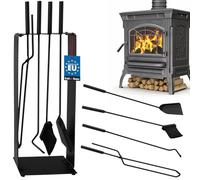 KOTARBAU® Serviteur de cheminée en acier noir avec support, 5 pièces.