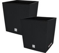 KOTARBAU® Set de 2 pots de fleurs 15,8 L Anthracite Cache-pot en plastique avec pot intérieur Set de pots de fleurs comme le rotin Pot de plantes intérieur extérieur
