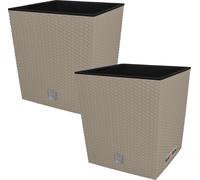 KOTARBAU® Set de 2 pots de fleurs 15,8 L Mocca Hauteur : 27 cm Pot de plantes en plastique Cache-pot avec pot intérieur Set de pots de fleurs comme le rotin Pot de plantes intérieur extérieur