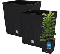 KOTARBAU® Set de 2 pots de fleurs 32 L Anthracite Cache-pot en plastique avec pot intérieur Set de pots de fleurs comme le rotin Pot de plantes intérieur extérieur