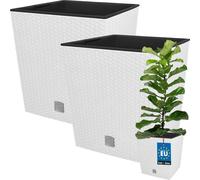 KOTARBAU® Set de 2 pots de fleurs 32 L Hauteur : 32 cm Blanc Pot de plantes en plastique Cache-pot avec pot intérieur Set de pots de fleurs comme le rotin Pot de plantes intérieur extérieur