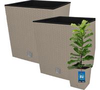 KOTARBAU® Set de 2 pots de fleurs 32 L Mocca Hauteur : 32 cm Pot de plantes en plastique Cache-pot avec pot intérieur Set de pots de fleurs comme le rotin Pot de plantes intérieur extérieur