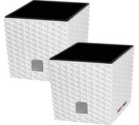 KOTARBAU® Set de 2 pots de fleurs 4 L Hauteur : 17 cm Blanc Pot de plantes en plastique Cache-pot avec pot intérieur Set de pots de fleurs comme le rotin Pot de plantes intérieur extérieur