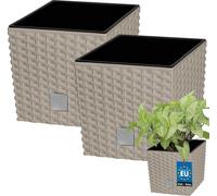 KOTARBAU® Set de 2 pots de fleurs 4 L Mocca Hauteur : 17 cm Pot de plantes en plastique Cache-pot avec pot intérieur Set de pots de fleurs comme le rotin Pot de plantes intérieur extérieur