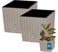 KOTARBAU® Set de 2 pots de fleurs 6,8 L Mocca Hauteur : 20 cm Pot de plantes en plastique Cache-pot avec pot intérieur Set de pots de fleurs comme le rotin Pot de plantes intérieur extérieur