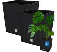 KOTARBAU® Set de 2 pots de fleurs 64 L Anthracite Cache-pot en plastique avec pot intérieur Set de pots de fleurs comme le rotin Pot de plantes intérieur extérieur