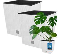 KOTARBAU® Set de 2 pots de fleurs 64 L Hauteur : 40 cm Blanc Pot de plantes en plastique Cache-pot avec pot intérieur Set de pots de fleurs comme le rotin Pot de plantes intérieur extérieur