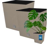 KOTARBAU® Set de 2 pots de fleurs 64 L Mocca Hauteur : 40 cm Pot de plantes en plastique Cache-pot avec pot intérieur Set de pots de fleurs comme le rotin Pot de plantes intérieur extérieur