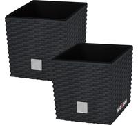 KOTARBAU® Set de 2 pots de fleurs 9,8 L Anthracite Cache-pot en plastique avec pot intérieur Set de pots de fleurs comme le rotin Pot de plantes intérieur extérieur