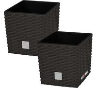 KOTARBAU® Set de 2 pots de fleurs 9,8 L Hauteur : 23 cm Umbra Pot de plantes en plastique Cache-pot avec pot intérieur Set de pots de fleurs comme le rotin Pot de plantes intérieur extérieur