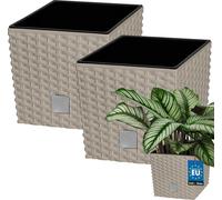 KOTARBAU® Set de 2 pots de fleurs 9,8 L Mocca Hauteur : 23 cm Pot de plantes en plastique Cache-pot avec pot intérieur Set de pots de fleurs comme le rotin Pot de plantes intérieur extérieur