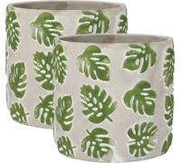 KOTARBAU® Set de 2 pots de fleurs Cache-pot ⌀ 23 cm pour fleurs Plantes en béton décoratif Motif feuille de fenêtre Monstera