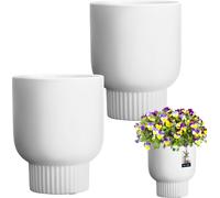 KOTARBAU® Set de 2 pots de fleurs en céramique ⌀ 12 cm Hauteur : 16,5 cm Blanc Cache-pots de fleurs Pots de fleurs en céramique Cache-pots de fleurs en céramique Cache-pots pour plantes d'intérieur bl