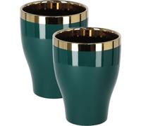KOTARBAU® Set de 2 pots de fleurs en céramique Cache-pot ⌀ 123 mm Vert-Or Haut