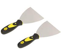 KOTARBAU set de 2 spatules de peintre en inox 100 mm Spatule de plâtrier Spatule universelle Grattoirs pour enlever Couteau à palette avec manche en caoutchouc