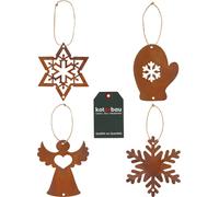 KOTARBAU® Set de 4 décorations à suspendre Décoration de Noël en écorost 10cm Étoile Ange Gant de neige Blanche-Neige Boules de Noël Boule de Noël Figures de rouille Noël