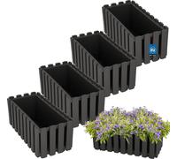 KOTARBAU® Set de 4 jardinières Pot de fleurs 38x18x16 cm Gris Plastique Jardinière Balcon Rectangulaire Cache-pot Grand bac à fleurs Balcon