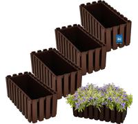 KOTARBAU® Set de 4 jardinières Pot de fleurs 38x18x16 cm Marron Plastique Jardinière Balcon Rectangulaire Cache-pot Grand bac à fleurs Balcon