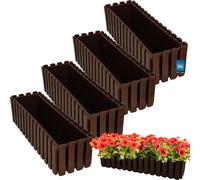 KOTARBAU® Set de 4 jardinières Pot de fleurs 58x18x16 cm Marron Plastique Jardinière Balcon Rectangulaire Cache-pot Grand bac à fleurs Balcon