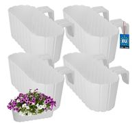 KOTARBAU® Set de 4 pots de fleurs 40 x 15 x 15 cm Blanc PVC Jardinière Balcon avec support Jardinière Extérieur Balustrade Balcon Pot de fleur Pot de fleur Balcon