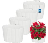 KOTARBAU® Set de 4 pots de fleurs suspendus Pot de fleurs 20 x 14 cm H : 13 cm Blanc Cache-pot en plastique Grand bac à fleurs extérieur Balcon Garde-corps Pot suspendu pour balcon