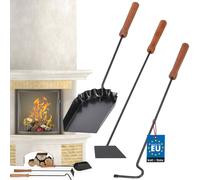 KOTARBAU Set d'ustensiles de cheminée Avec tisonnier Gratte-cendres Pelle à charbon Set d'outils de cheminée Poêle à bois Poignée en bois Noir Cuillère à charbon Cure-pied
