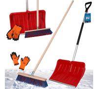 KOTARBAU® Set Pelle à neige avec manche aluminium 135 cm Balai de rue 43 cm + gants Pelle à neige Snow Shovel Balai de jardin avec manche extérieur Pelle à neige voiture pour le déneigement