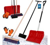 KOTARBAU® Set Pelle à neige avec manche aluminium 135 cm Balai de rue avec manche bois 150 cm Raclette à glace 119 + gants Pelle à neige Pelle à neige manche aluminium pour le déneigement