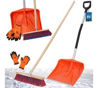 KOTARBAU® Set pelle à neige avec manche aluminium 137 cm balai de rue 43 cm + gants pelle à neige Snow Shovel chasse-neige balai de jardin avec manche extérieur pelle à neige voiture manche aluminium