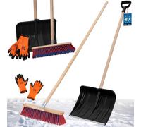 KOTARBAU® Set pelle à neige avec manche en bois 131 cm balai de rue 43 cm + gants pelle à neige Snow Shovel chasse-neige balai de jardin avec manche dehors pelle à neige voiture manche en bois pour le