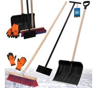 KOTARBAU® Set Pelle à neige avec manche en bois 131 cm Balai de rue avec manche 43 cm Raclette à glace 119 x 20 cm + gants Pelle à neige Pelle à neige manche en bois pour le déneigement