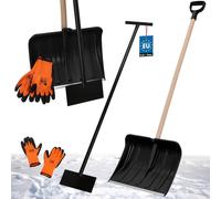 KOTARBAU® Set pelle à neige avec manche en bois 131 cm racloir à glace 119 x 20 cm + gants chauds pelle à neige chasse-neige pelle à neige voiture poussoir avec manche pelle avec manche