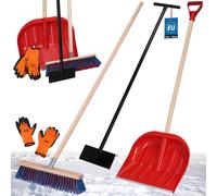 KOTARBAU® Set Pelle à neige avec manche en bois 134,5 cm Balai de rue avec manche 43 cm Raclette à glace 119 x 20 cm + gants Pelle à neige Pelle à neige manche en bois pour le déneigement