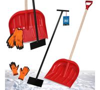 KOTARBAU® Set pelle à neige avec manche en bois 134,5 cm racloir à glace 119 x 20 cm + gants chauds pelle à neige chasse-neige pelle à neige pousse-auto avec manche pelle avec manche
