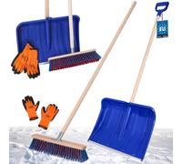 KOTARBAU® Set pelle à neige avec manche en bois 135 cm balai de rue 43 cm + gants pelle à neige Snow Shovel chasse-neige balai de jardin avec manche dehors pelle à neige voiture manche en bois pour le