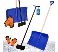 KOTARBAU® Set pelle à neige avec manche en bois 135 cm racloir à glace 119 x 20 cm + gants chauds pelle à neige chasse-neige pelle à neige pousse-auto avec manche pelle avec manche