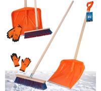KOTARBAU® Set pelle à neige avec manche en bois 136 cm balai de rue 43 cm + gants pelle à neige Snow Shovel chasse-neige balai de jardin avec manche dehors pelle à neige voiture manche en bois pour le