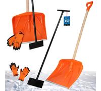 KOTARBAU® Set pelle à neige avec manche en bois 136 cm racloir à glace 119 x 20 cm + gants chauds pelle à neige chasse-neige pelle à neige pousse-auto avec manche pelle avec manche