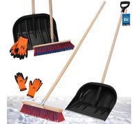 KOTARBAU® Set pelle à neige avec manche en bois 137 cm balai de rue 43 cm + gants pelle à neige Snow Shovel chasse-neige balai de jardin avec manche dehors pelle à neige voiture manche en bois pour le