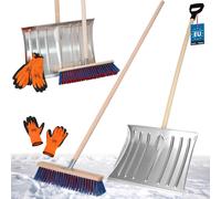 KOTARBAU® Set pelle à neige avec manche en bois 137 cm balai de rue 43 cm + gants pelle à neige Snow Shovel chasse-neige balai de jardin avec manche dehors pelle à neige voiture manche en bois pour le